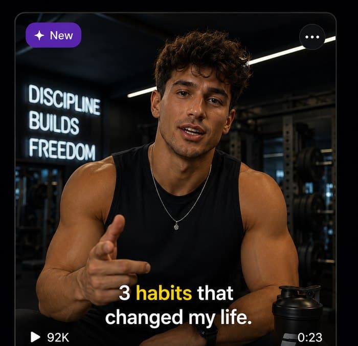 Fictional example fitness campaign — a creator in a gym, styled as a trending TikTok clip